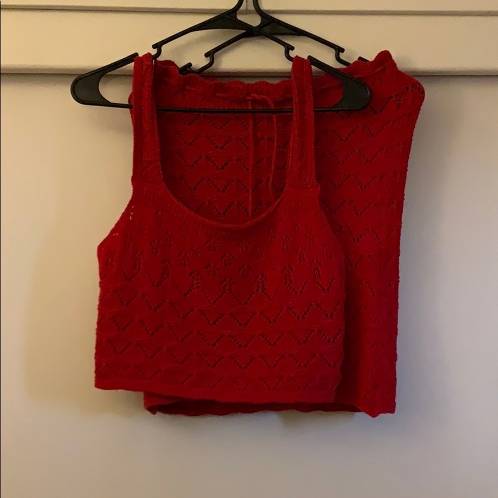 Red crochet 2 piece skirt set